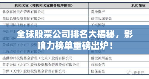 全球股票公司排名大揭秘，影响力榜单重磅出炉！