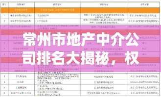 常州市地产中介公司排名大揭秘，权威榜单，助你挑选最优质中介！